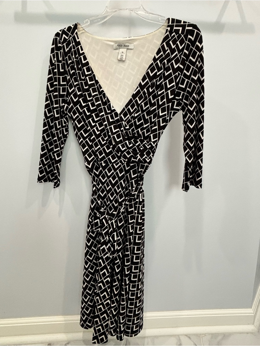 White House Black Market Black & White Patterned Wrap Dress